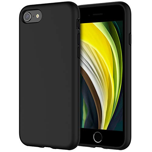 JETech Funda de Silicona Compatible iPhone 8/7/SE 2020, 4,7", Sedoso-Tacto Suave, Cubierta a Prueba de Golpes con Forro de Microfibra, Negro