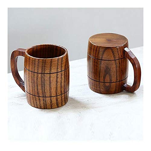 Jiangqiao - Taza de café de madera hecha a mano clásica de madera natural, taza de café, té y leche, cerveza, 350 ml