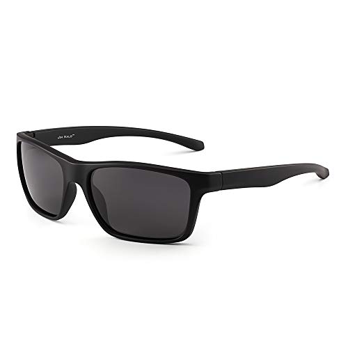 JIM HALO Polarizadas Deportivas Gafas de Sol de Espejo Wrap Alrededor Conducir Pescar Hombre Mujer(Negro/Gris Espejo)