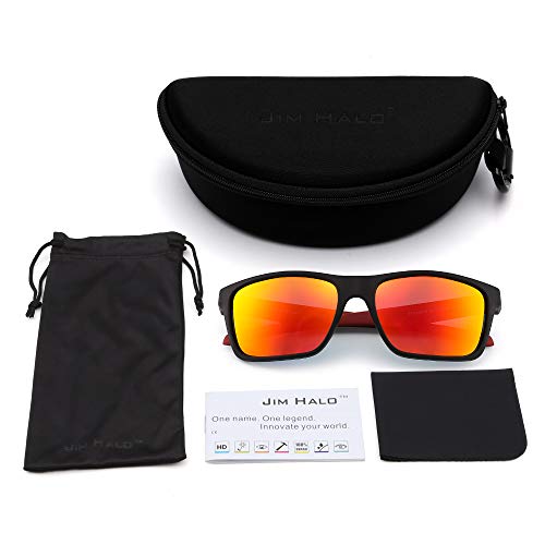 JIM HALO Polarizadas Deportivas Gafas de Sol de Espejo Wrap Alrededor Conducir Pescar Hombre Mujer(Negro/Naranja Espejo)