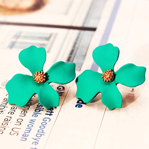 Jixing - Pendientes colgantes de aleación con forma de flor, diseño bohemio, color verde