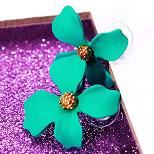 Jixing - Pendientes colgantes de aleación con forma de flor, diseño bohemio, color verde