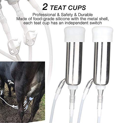 Jnzr 14L de ordeño automático, eléctrico portátil de Acero Inoxidable Barril Leche Impulso de Vaciado ovejas Cabra, Vaca de ordeño Kit con 2 Pezoneras y Cepillo de Limpieza,For Cow