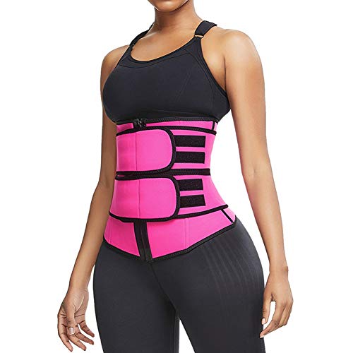 Joyce Hugh - Corsé deportivo de doble capa de compresión abdominal para pérdida de peso, para controlar la barriga, quemador de grasa, faja para gimnasio, entrenamiento, yoga, deporte Rosa/rojo Small