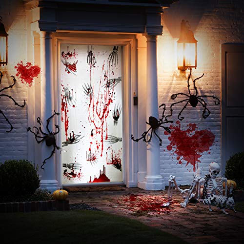 Joyjoz Halloween Horror Poster 4PCS Puerta de Halloween Decoración de Ventana Esqueleto Sangriento Decoraciones de Fiesta de Halloween Casas Encantadas