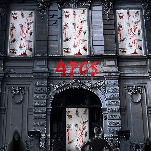 Joyjoz Halloween Horror Poster 4PCS Puerta de Halloween Decoración de Ventana Esqueleto Sangriento Decoraciones de Fiesta de Halloween Casas Encantadas