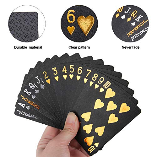 joyoldelf Baraja Poker Plastico Negro - Playing Cards Poker Mágico Impermeables, Juego de Cartas Fiestas y Juegos