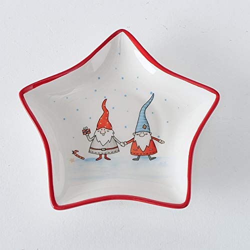 Juego de 2 platos decorativos de cerámica para galletas, pasteles y todo tipo de pradera navideña, diseño de estrellas y árbol de Navidad, 14 x 13 x 2 cm