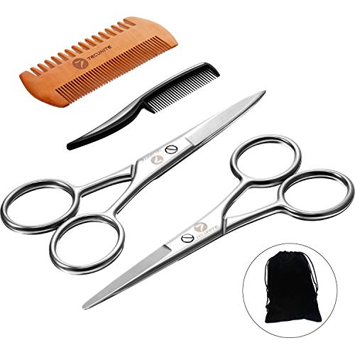 Juego de 4 Piezas de Tijeras de Barba, Tijeras de Aseo para Hombres y Peine de Barba Kit de Tijeras de Aseo de Barba con Bolsa de Almacenaje (Estilo 1)