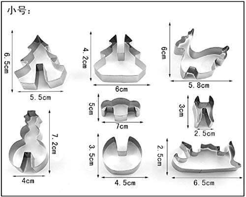 Juego de 8 cortadores de galletas de Navidad, moldes creativos de acero inoxidable de Navidad tipo 3D para galletas (tamaño: pequeño)
