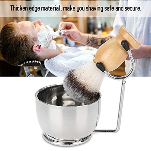 Juego de afeitado de barba para hombres, tazón de jabón profesional de acero inoxidable + soporte para bastidor de afeitado + brocha de afeitar para cabello Herramienta de afeitado