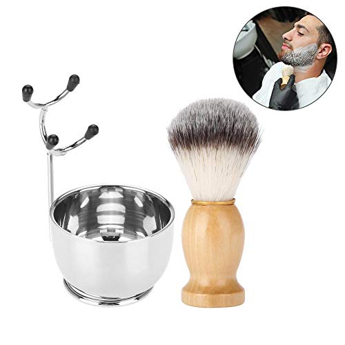 Juego de afeitado de barba para hombres, tazón de jabón profesional de acero inoxidable + soporte para bastidor de afeitado + brocha de afeitar para cabello Herramienta de afeitado