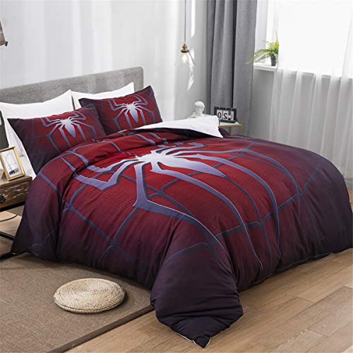 Juego de cama de araña impresa en 3D para niños Adolescentes Patrón de tela de araña Juego de funda nórdica con 1 funda de almohada Funda de edredón de microfibra rojo oscuro Individual 135 * 200 cm