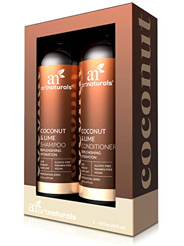 Juego de champú y acondicionador de coco y lima ArtNaturals (470 ml x 2): restauran la hidratación profundamente para todo tipo de cabellos. Con coco, lima, Aloe Vera y escaramujo