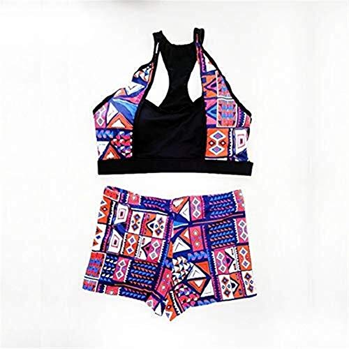 Juego de la manera Equipo de deporte Chaleco de Tankini de cintura alta Bikini de la nadada de las mujeres cosecha corta Top geométrica del remiendo del traje de baño femenino Ejercicio desgaste, mult