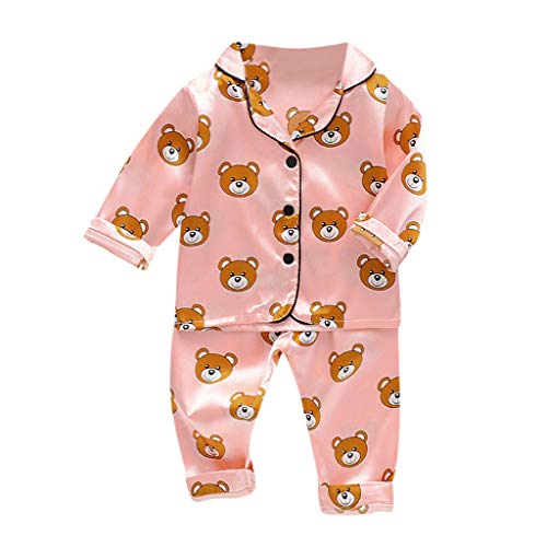 Julhold - Pijama de manga larga con diseño de oso de dibujos animados y pantalones de algodón para bebé de 1 a 5 años Rosa rosa 24 meses