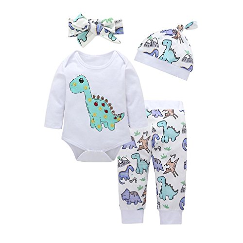 K-youth Conjuntos Bebe Niña Navidad Estampado Animal Body Bebe Manga Larga Monos Mameluco Ropa Bebe Recien Nacido Niño Invierno Tops + Pantalones + Sombrero + Venda de Pelo (Azul, 0-6 Meses)