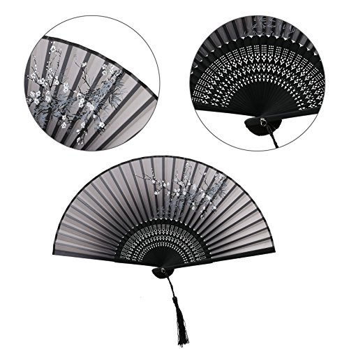 KAKOO ventilador plegable seda de ciruelo flor con la caja de regalo abanico mano de bambú de mango de las mujers boda baile de abanico de pared decoración carnaval