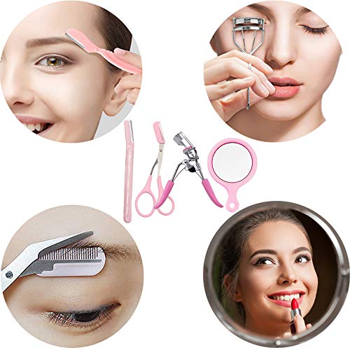 Kalolary 10pcs Kits de afeitado de aseo de cejas Maquinilla de afeitar de cejas Recortadores Curling Rizador de pestañas Tijeras Herramienta cosmética Damas - Kit Perfecto dar Forma a las Cejas