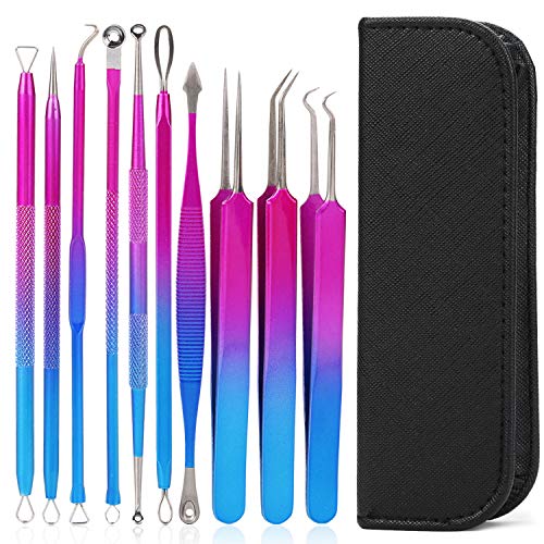 Kapmore Aguja Extractor Limpiador Juego de 10 Pcs Kit Blackhead Remover para Acné Punto Negro Comedones BlackHead Extractor (Negro)