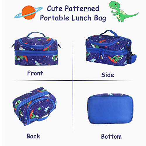 Kasgo Bolsa Termica Comida para Niños, Aislados  Bolsa Térmica Infantil Bolsa Porta Alimento Escuela Bolsa Picnic Térmica con Compartimentos Dobles y Correa de Hombro Ajustable Desmontable Dinosaurio