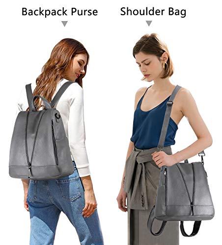 Kasgo Bolso Mochila Mujer, Anti-robo Mochilas Escolar de Casual Impermeable Bolsos Mochila Cuero de Imitación Gran Capacidad Bolsa de Hombro para Chicas Adolescente de Trabajo Viajes Compras Gris