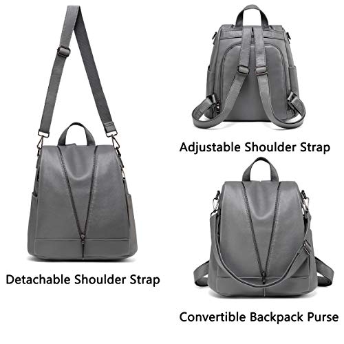 Kasgo Bolso Mochila Mujer, Anti-robo Mochilas Escolar de Casual Impermeable Bolsos Mochila Cuero de Imitación Gran Capacidad Bolsa de Hombro para Chicas Adolescente de Trabajo Viajes Compras Gris