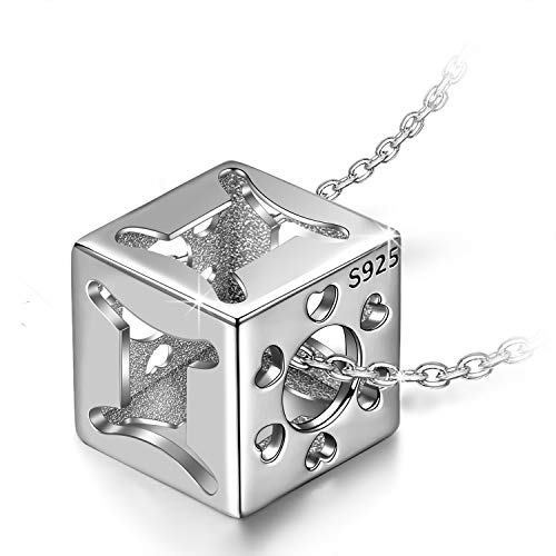 Kate Lynn - Constellation - Gemini Hollow Symmetry Colgante cúbico, Collar de Plata de Ley 925 para Mujer, Regalo de cumpleaños de Navidad, Paquete de Caja