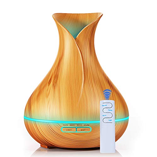 KBAYBO Difusor de Aceites Esenciales de Vapor Frío 400ml Humidificador Ultrasónico Aromaterapia 4 Ajustes de Tiempo y 7-Color LED Perfecto para Hogar, Oficina, Bebé, Dormitorio y Baño etc