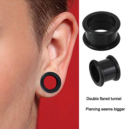 Kbnian 8 Pares de Expansor de Silicona de Túnel Oreja Dilatador de Oreja para Piercing de Oreja y Cuerpo Ultradelgado Doble Tornillo Acampanado Negro