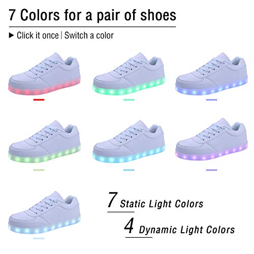 kealux Unisex Adulto Zapatos LED Zapatos con iluminación de tacón bajo Zapatillas Blancas con Luces LED Intermitentes Zapatos Transpirables con Carga USB Blanco- 45