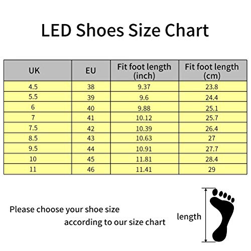 kealux Unisex Adulto Zapatos LED Zapatos con iluminación de tacón bajo Zapatillas Blancas con Luces LED Intermitentes Zapatos Transpirables con Carga USB Blanco- 45