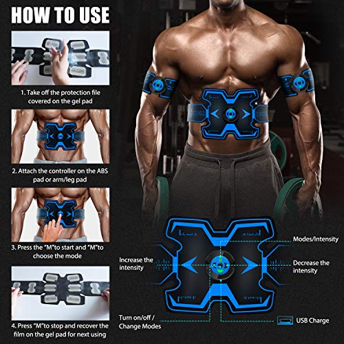 KEAWEO Electroestimulador Muscular Abdominales, EMS Estimulador Estimulación ABS Muscular Masajeador Eléctrico Cinturón USB Recargable Abdomen/Brazo/Piernas/Glúteos 16 Gel