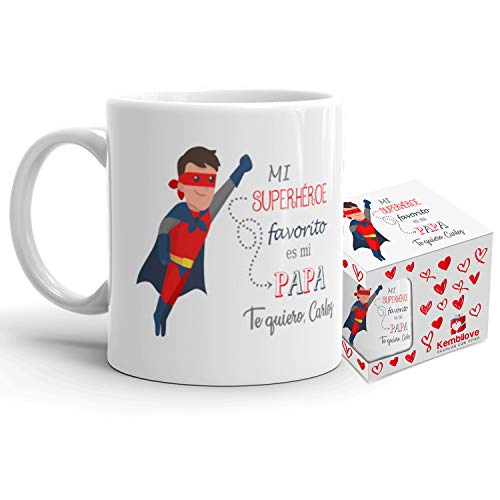 Kembilove Taza de Café Padre Personalizada – Taza de Desayuno Mi Superhéroe Favorito Personalizado – Tazas de Café y Té para Papas – Taza de Cerámica Impresa – Regalo Original Taza de 350 ml