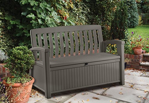 Keter Patio Bench - Banco Arcón Exterior, Capacidad 265 L, Color Topo