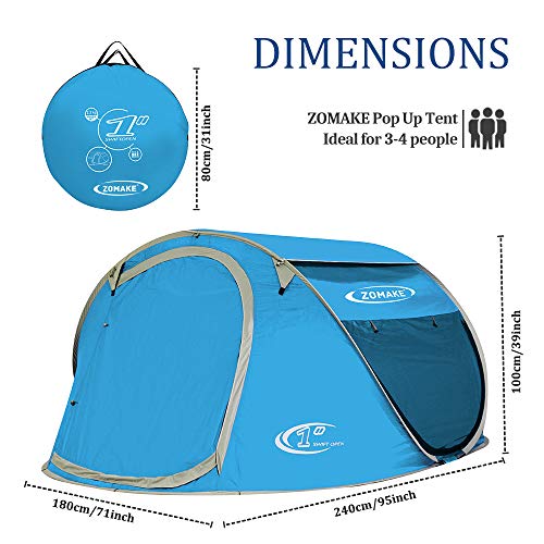 KEUMER Plegable Tienda de Playa para 3-4 Personas, Portatil Pop Up Tienda de Playa para Bebé Protección Solar Anti UV 50+(Azul Claro)	L