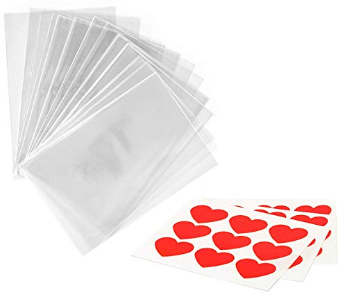 kgpack 100x Bolsas de plástico de celofán Transparente con Pegatinas Corazón 15 x 20 cmBolsitas de Bolsas de plástico para Galletas Galletas Dulces Tortas de Dulces Magdalenas de Chocolate Piruletas