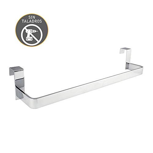 Kibath 321044 Toallero sin taladros para mueble de baño. Largo 36cm. Fabricado en acero inox. Acabado cromo brillo. Facil instalación sin obras ni herramientas