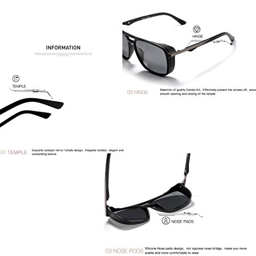 kimorn Gafas De Sol Polarizado Para Los Hombres Marco Cuadrado Unisexo Deportes Al Aire Libre Gafas Clásico K0623 (Mate-Negro&Gris)