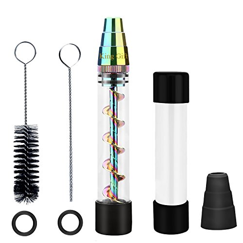 King Gift Twisty Glass Blunt – Viene con una botella de cristal, un kit de limpieza – Tubo de fumar para tabaco, hierbas secas, té, hojas de hierbas y especias (arco iris)