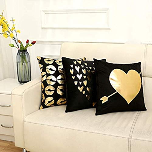 KIRALOVE Dos Fundas de Almohada cojín de sofá 40x40 cm - Beso - cojín Cuadrado Decorativo - Estampado Dorado - Lino - Dormitorio - Labios caseros - Boca - Idea de Regalo Original - Color Negro