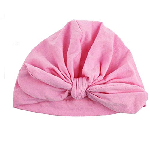 KIRALOVE Sombrero recién Nacido - Talla única - Turbante - Idea de Regalo Original - Nudo - Lazo - Color Rosa elástico - Gorra para niños