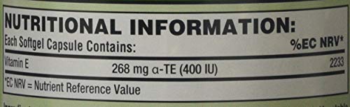 Kirkland Vitamina E-400 IU de dl- alfa tocoferol 268 mg 500 Cápsulas Softgel