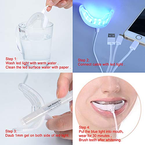 Kit de Blanqueamiento Dental,Blanqueamiento de Dientes Gel,Blanqueador Dientes,Blanqueador Dientes Gel Para Manchas Dientes,1x Luz LED,3x3ML Gel