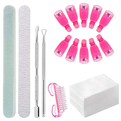 Kit de Herramientas Removedor de Esmalte de Uñas, GuKKK Kit de Uñas Removedor el Esmalte, 10 Pcs Clip Uñas de Plastico, Removedor Almohadillas, Lima de Uñas, Empujador de Cutículas