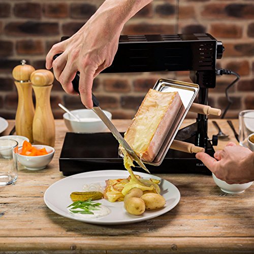 Klarstein Appenzell 2G Schweizer Raclette Grill - Raclette para Queso, Parrilla de Mesa, Queso Fundido Tradicional, 600 W, Temperatura Regulable, Gratinadora, Negro