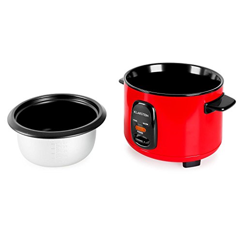 Klarstein Osaka Olla arrocera (400 W, 1 L, Antiadherente, Apagado automático con función de Mantenimiento en Calor, Tapa de Vidrio, Incluye cucharón y Vaso medidor de arroz) - Rojo