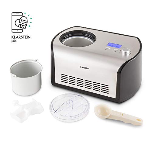 Klarstein Snowberry & Choc - máquina de helado, máquina para hacer helados, 135 W, capacidad de 1,2 litros, tiempo preparación: 30-40 min, pantalla LED integrada, incluye recetario, plateado