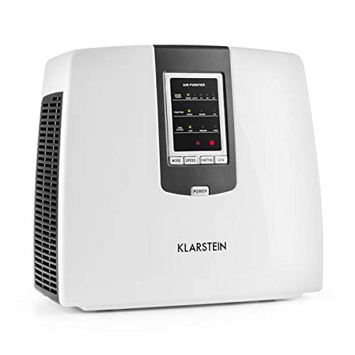 KLARSTEIN Tramontana White Edition - Purificador de Aire 6 en 1, Ionizador, Prefiltro, Filtro HEPA, Filtro carbón Activo, Esterilizador UV, Ozono, 25 m², Difusor de fragancias, Control Remoto, Blanco