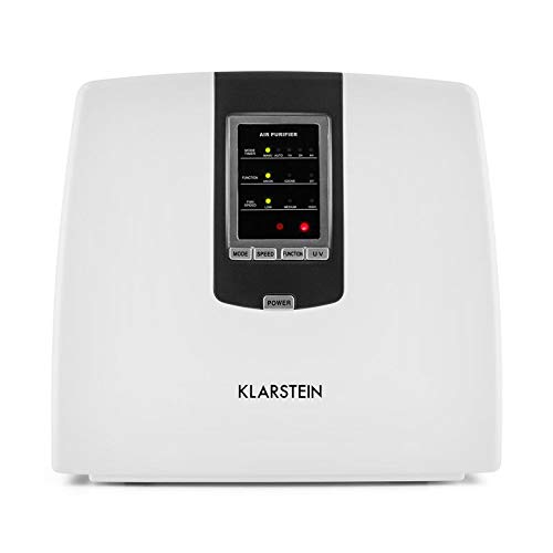 KLARSTEIN Tramontana White Edition - Purificador de Aire 6 en 1, Ionizador, Prefiltro, Filtro HEPA, Filtro carbón Activo, Esterilizador UV, Ozono, 25 m², Difusor de fragancias, Control Remoto, Blanco